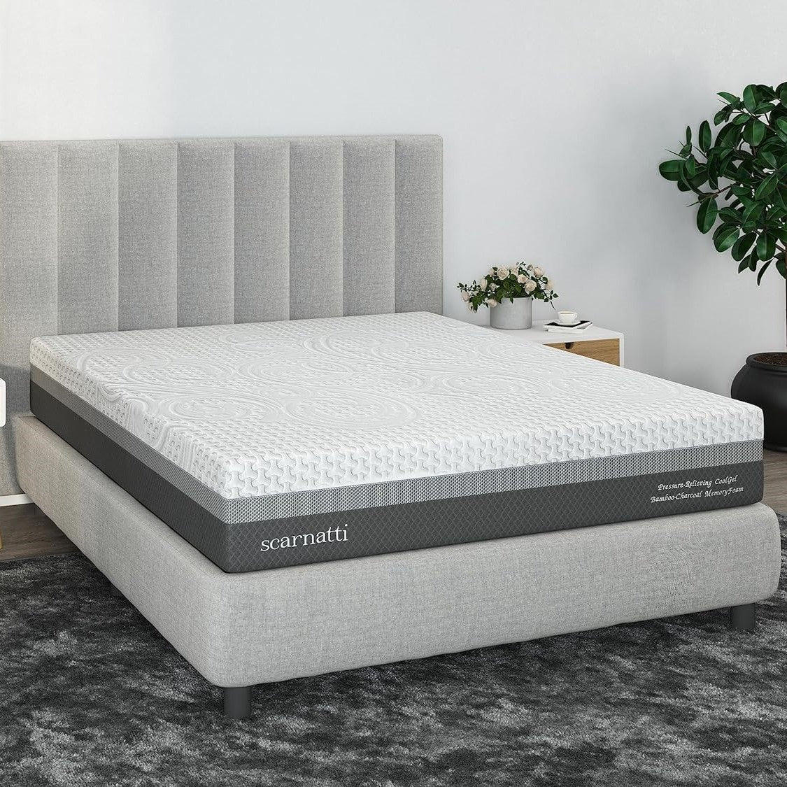 Scarnatti 27 cm Cool Gel Memory Foam Mattress - 160 x 200, 7-Zone Viscoelastic & Cold Foam Mattress, Enriched with Green Tea & Bamboo Charcoal, Zero Partner Disturbance