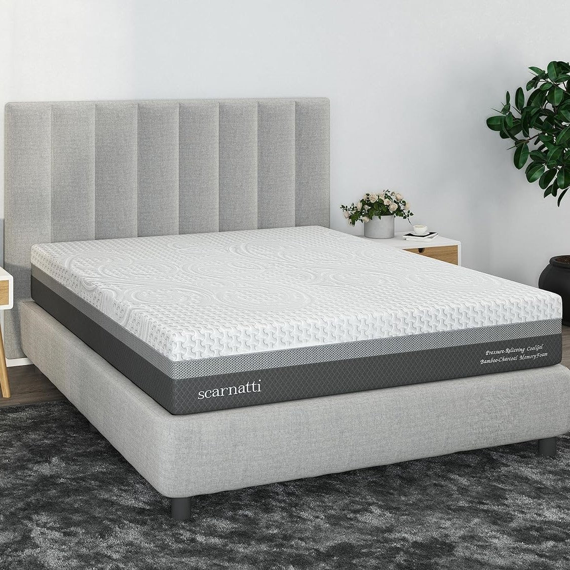 Scarnatti 27 cm Cool Gel Memory Foam Mattress - 90 x 200, 7-Zone Viscoelastic & Cold Foam Mattress, Enriched with Green Tea & Bamboo Charcoal, Zero Partner Disturbance