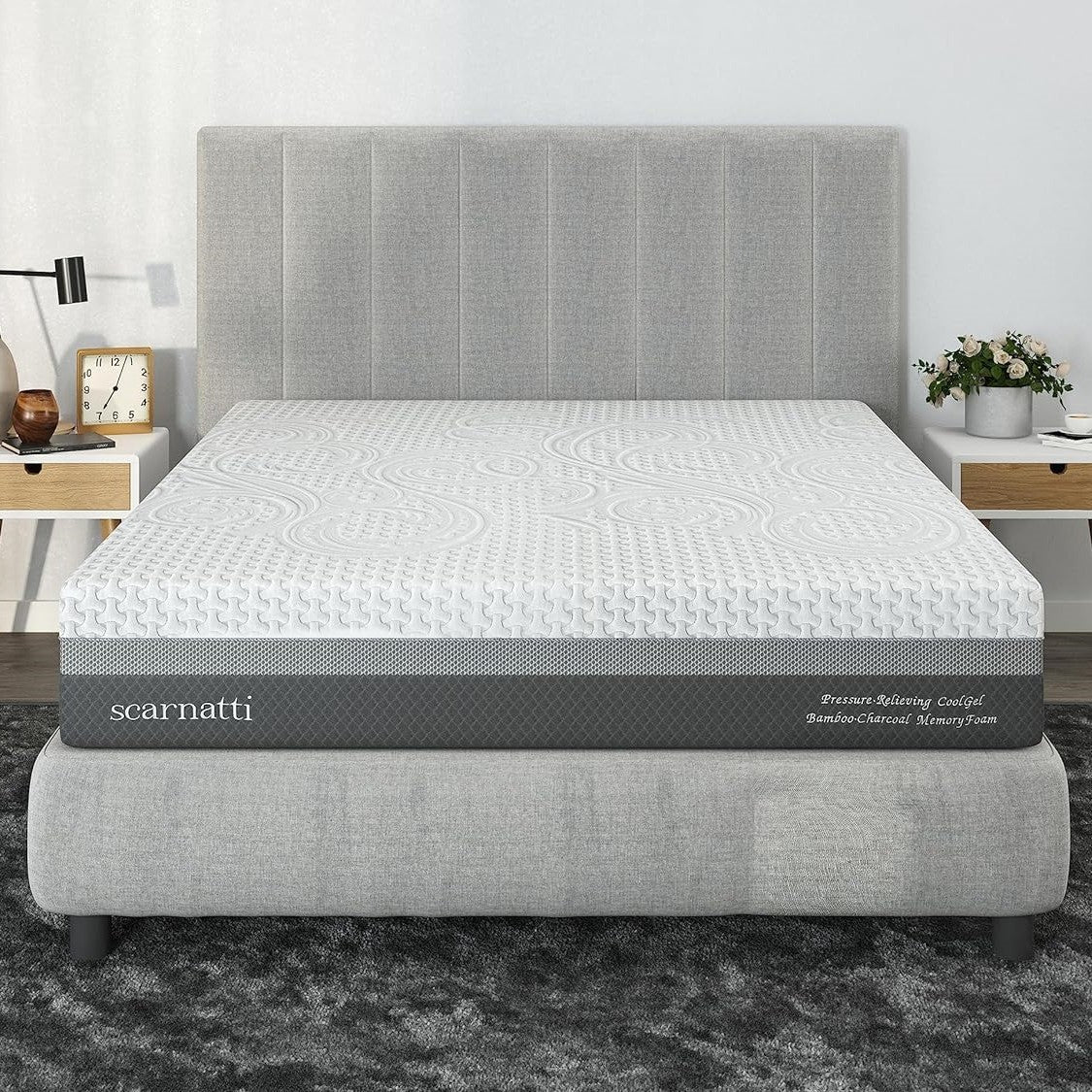 Scarnatti 27 cm Cool Gel Memory Foam Mattress - 90 x 200, 7-Zone Viscoelastic & Cold Foam Mattress, Enriched with Green Tea & Bamboo Charcoal, Zero Partner Disturbance