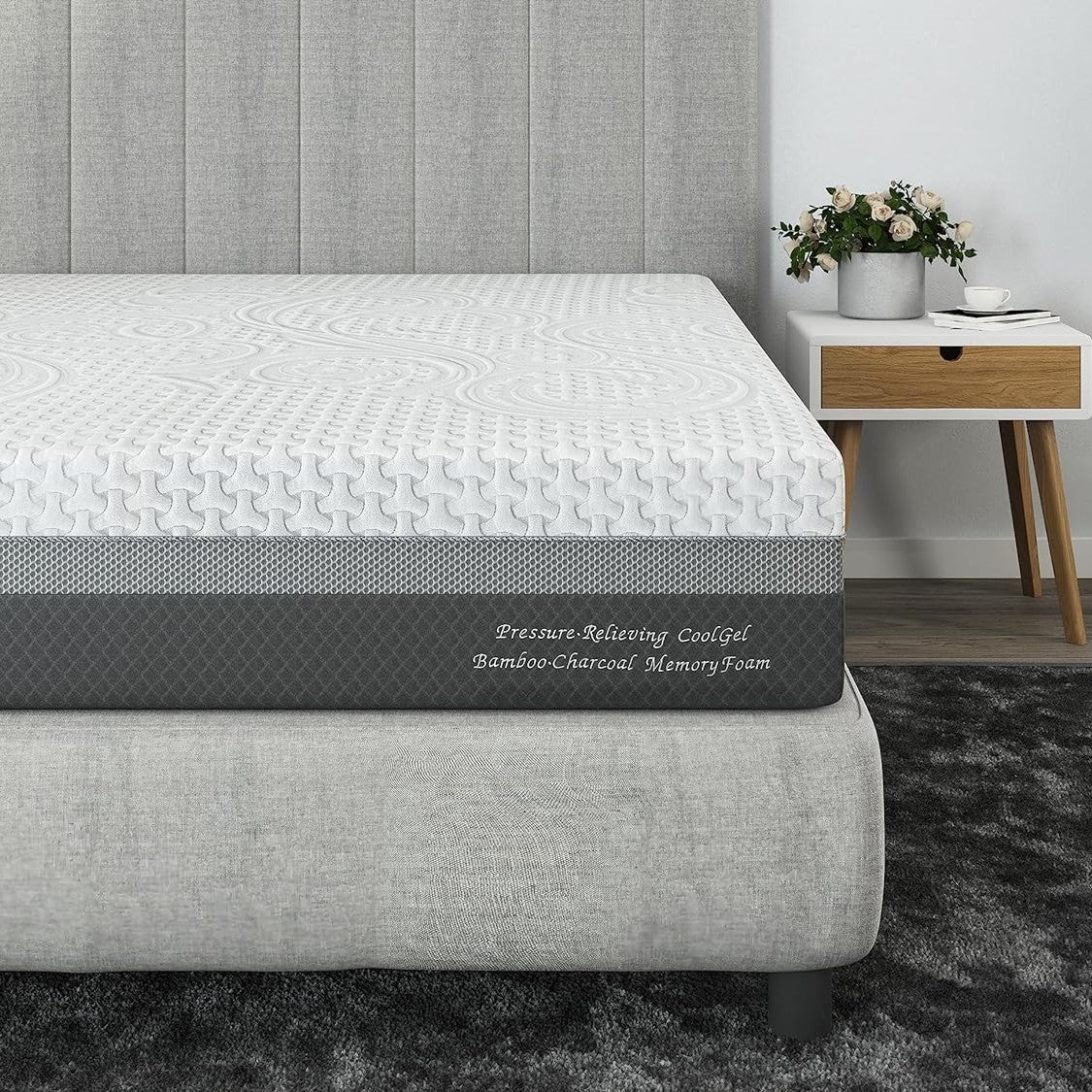 Scarnatti 27 cm Cool Gel Memory Foam Mattress - 90 x 200, 7-Zone Viscoelastic & Cold Foam Mattress, Enriched with Green Tea & Bamboo Charcoal, Zero Partner Disturbance
