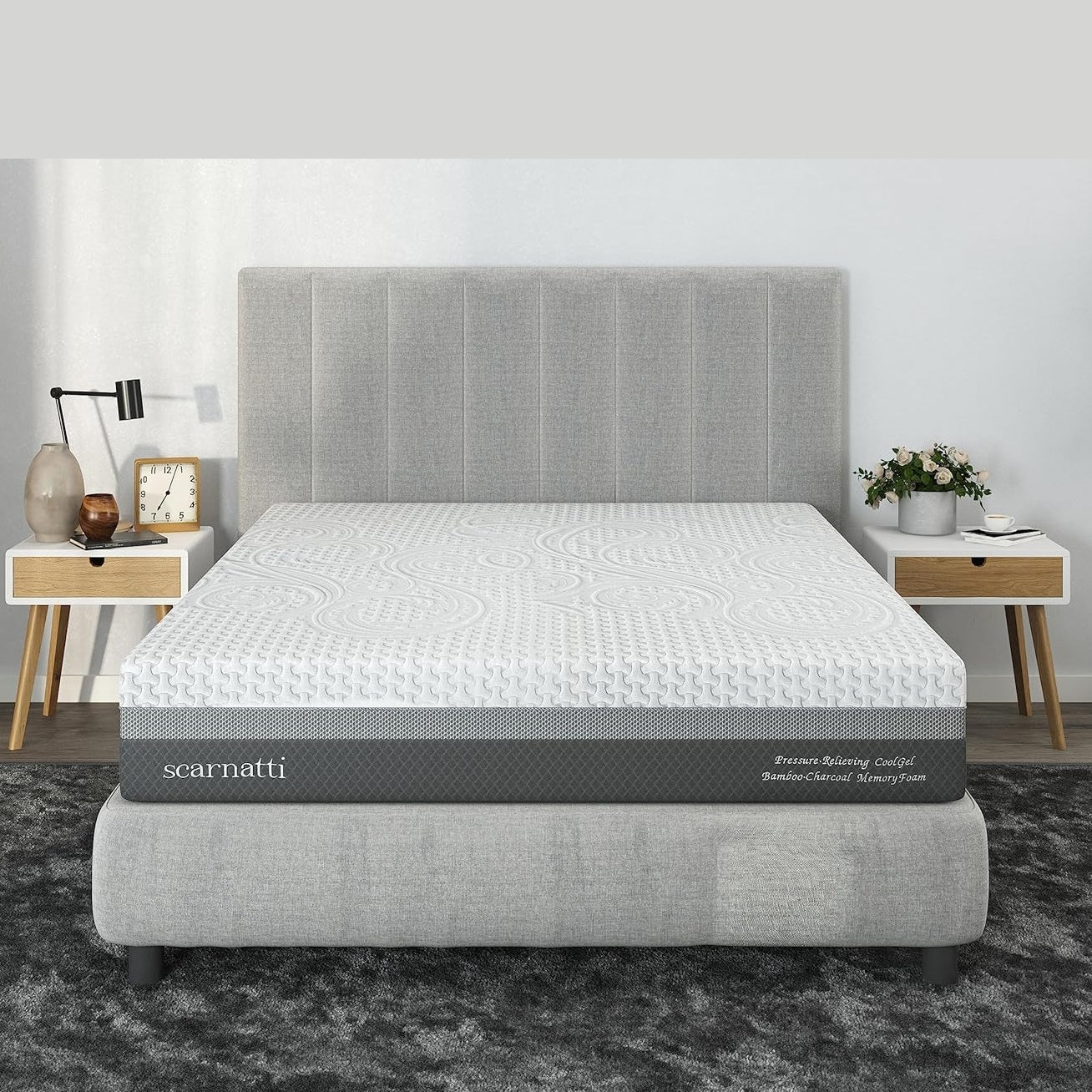 Scarnatti 27 cm Cool Gel Memory Foam Mattress - 160 x 200, 7-Zone Viscoelastic & Cold Foam Mattress, Enriched with Green Tea & Bamboo Charcoal, Zero Partner Disturbance