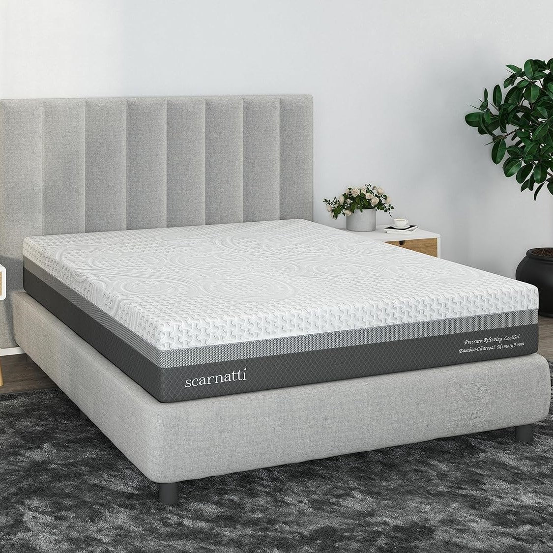 Scarnatti 27 cm Cool Gel Memory Foam Mattress - 180 x 200, 7-Zone Viscoelastic & Cold Foam Mattress, Enriched with Green Tea & Bamboo Charcoal, Zero Partner Disturbance