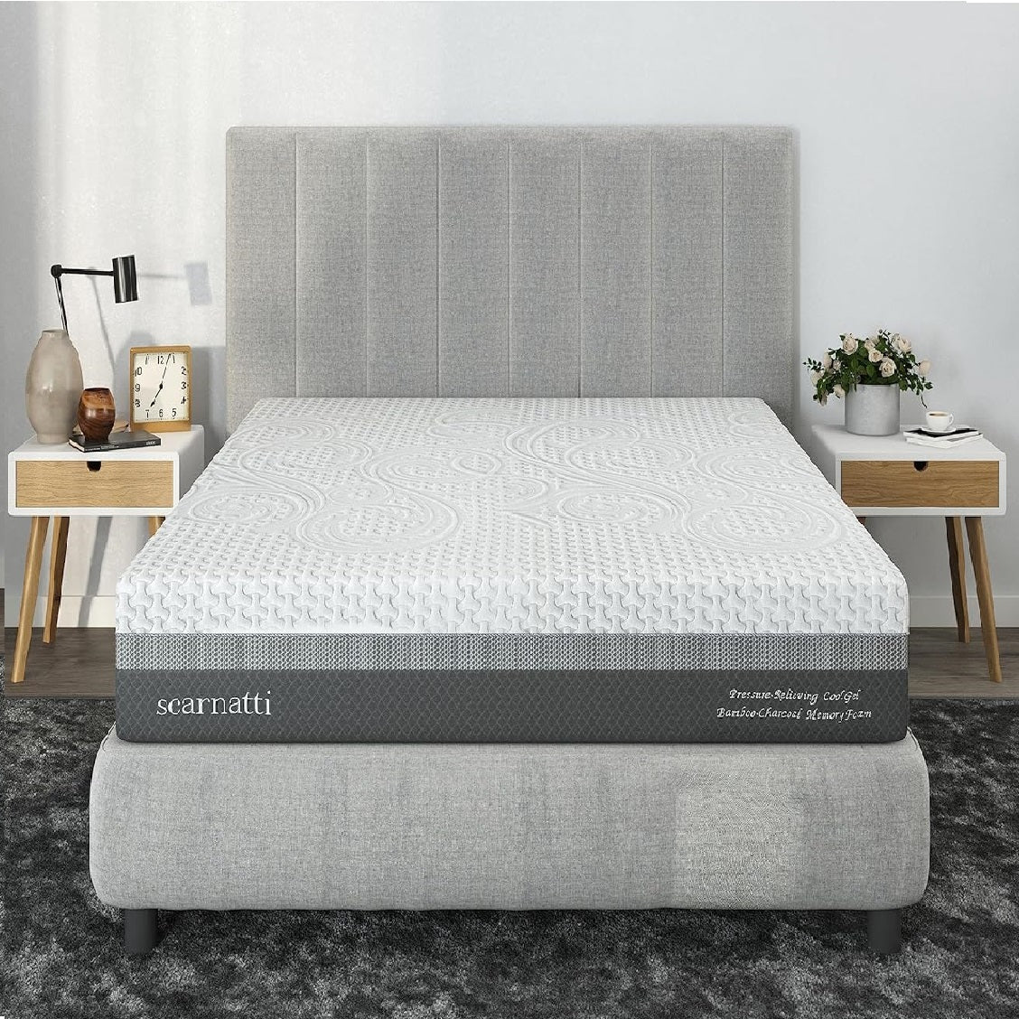 Scarnatti 27 cm Cool Gel Memory Foam Mattress - 180 x 200, 7-Zone Viscoelastic & Cold Foam Mattress, Enriched with Green Tea & Bamboo Charcoal, Zero Partner Disturbance